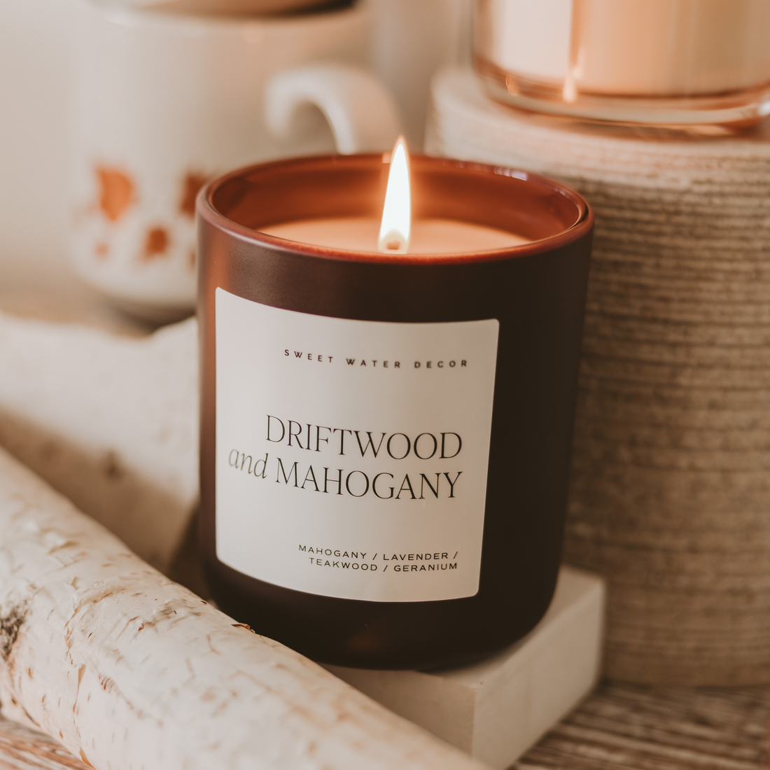 Driftwood and Mahogany 15 oz Soy Candle, Matte Jar