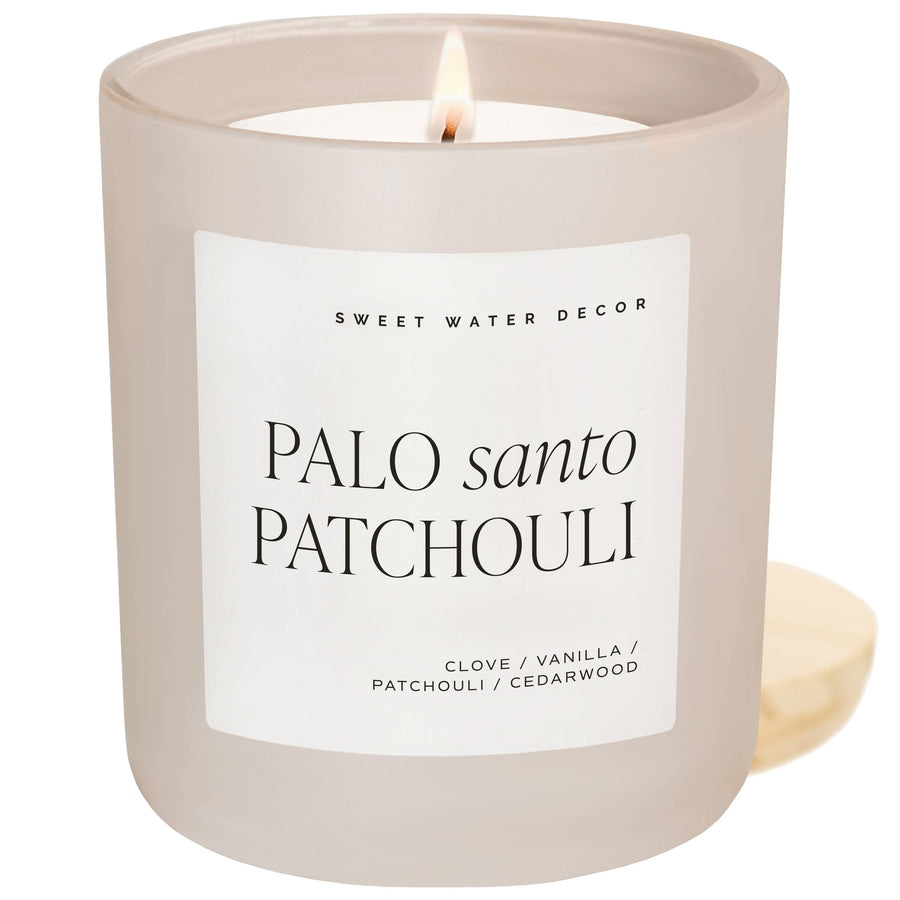 Palo Santo Patchouli 15 oz Soy Candle, Matte Jar- Home Decor